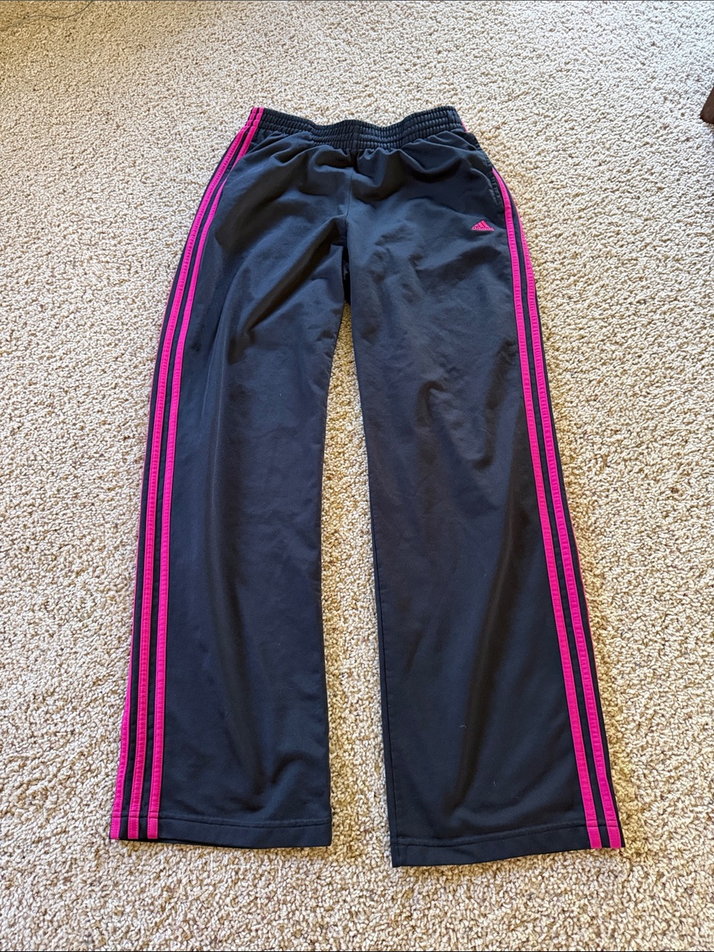 adidas Black Joggers with Pink Side Stripes